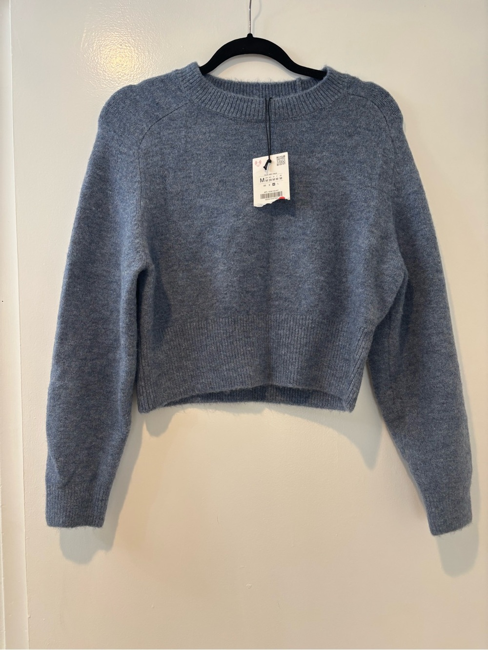 NWT Zara Blue Cropped Crewneck Sweater